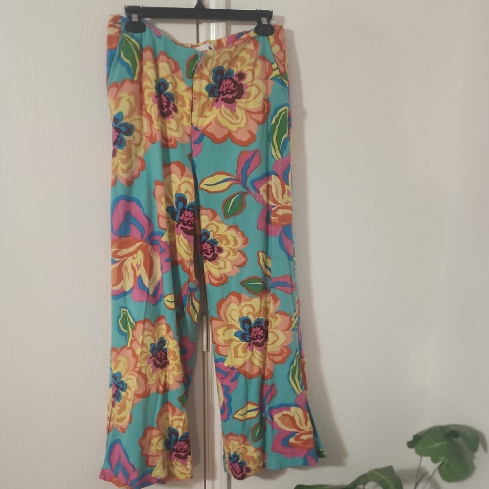 GB Colorful Floral Wide-Leg Pants With Splits